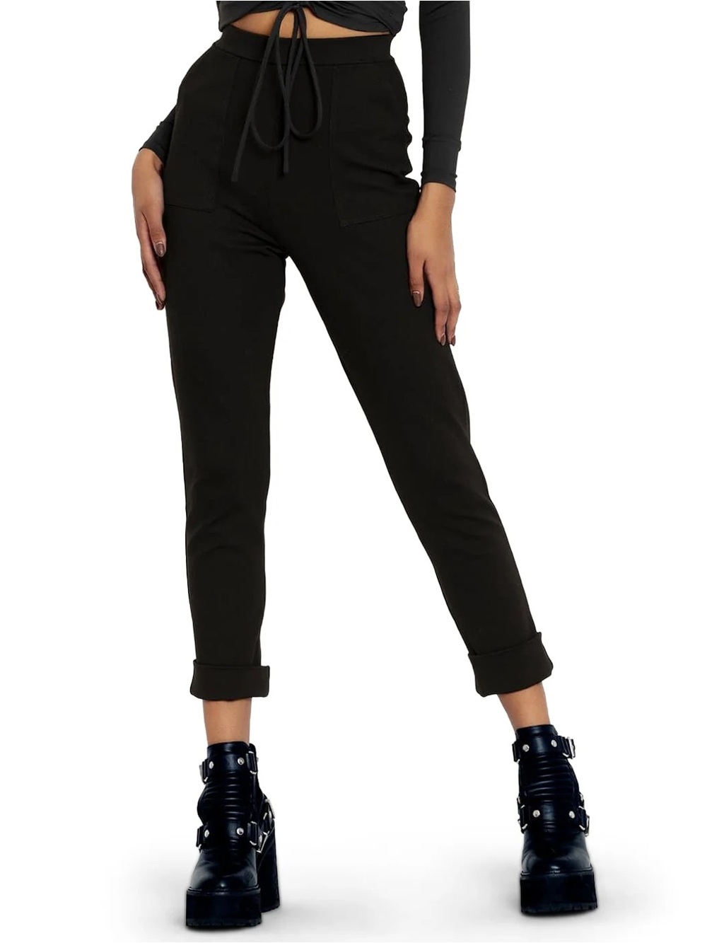 Push It Ponte Cuffed Pants - Black